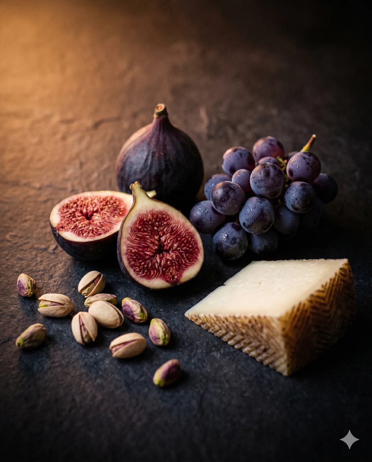 Figs, grapes, pistachios and cheese